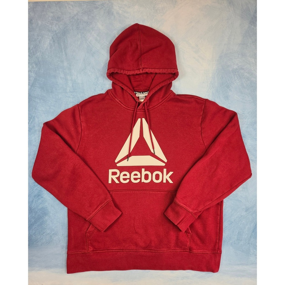 Reebok Classic Men's Hoodie XL Red Delta Logo Fleece Pullover Sweatshirt